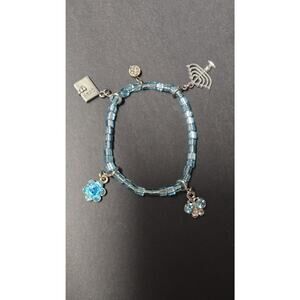High Intencity Blue Beaded Charm Bracelet Menorah Diary Womens Jewelry 7.9in